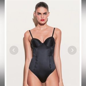 Fleur du Mal Black Satin Bullet Bodysuit- Medium
